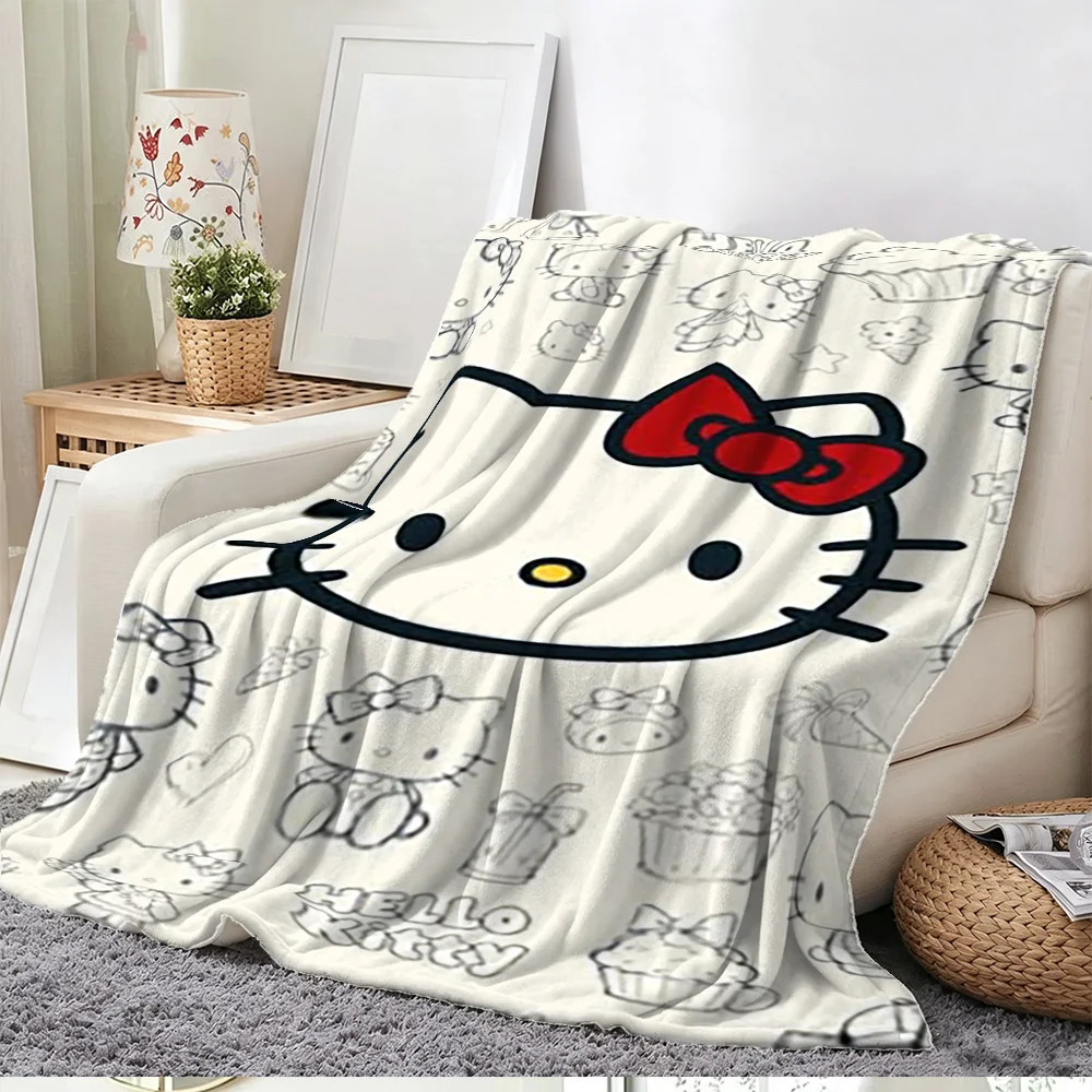 Hello Kitty Cartoon Cat Print Soft Flannel Throw Blanket Cute Cozy Bed Sofa Blanket for Kids Girls Home Decor