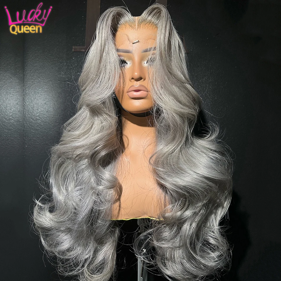 

Grey Body Wave Lace Front Wig Human Hair 13x4 Transparent Lace Wigs Silver Lace Front Wig Pre Plucked with Baby Hair For Women