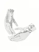 Michael Jackson Costume Accessories Set - Sequin Fedora Hat + Rhinestone Gloves + Aviator Sunglasses, Halloween Cosplay Party Dr 5