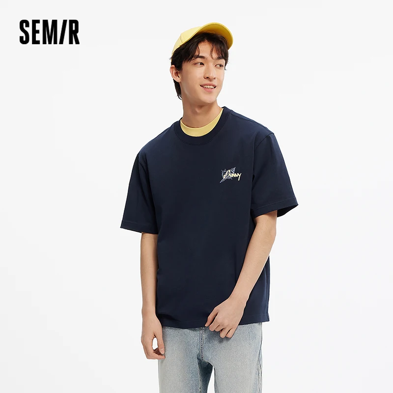

Semir Men's Beach Vacation Tee Color Block Hand-Painted Print 2025 Summer New Loose Streetwear Top