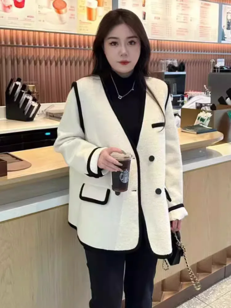 

plus Size Women's Luxury Woolen Coat Thi Warm Meat Concealing Little Fraance Sle V-Ne Long Sve Mid-Length Outerwear