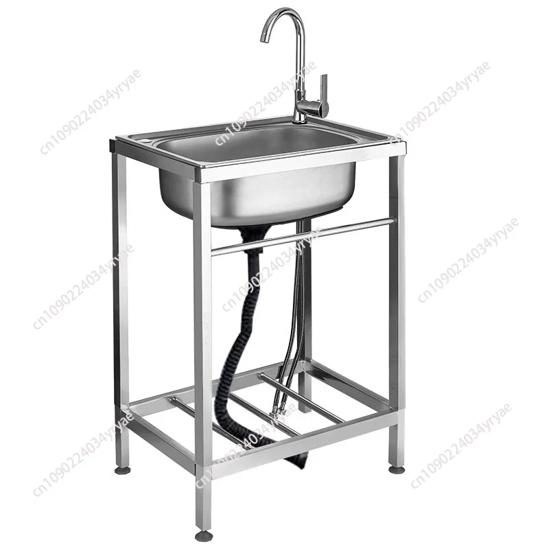 

Stainless Steel Sink Kitchen Household Washing Vegetables Basin Single Sink Simple Pool Vegetable Washing Sink with Bracket