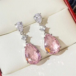 Huitan Temperament Sweet Pink Pear Cubic Zirconia Drop Earrings Women Engagement Party Exquisite Ear Accessories Fashion Jewelry
