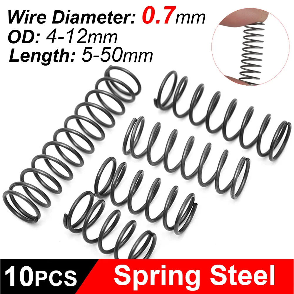 

10Pcs/Lot 0.7mm Compression Springs Spring Steel Return Spring OD 4/4.5/5/5.5/6/6.5/7/7.5/8/8.5/9/10/11/12mm Length 5-50mm
