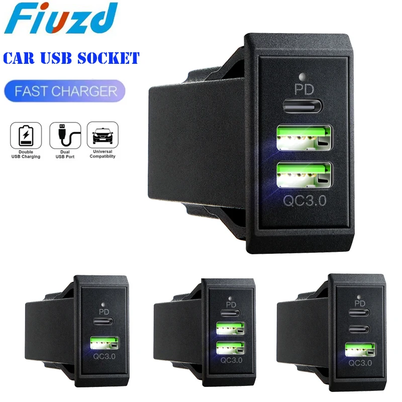 USB C Car Charger PD QC3.0 3 USB Car Charger Socket 12V 24V Phone Charge Power Adapter for12V/24V Motorcycle Boat Marine ATV