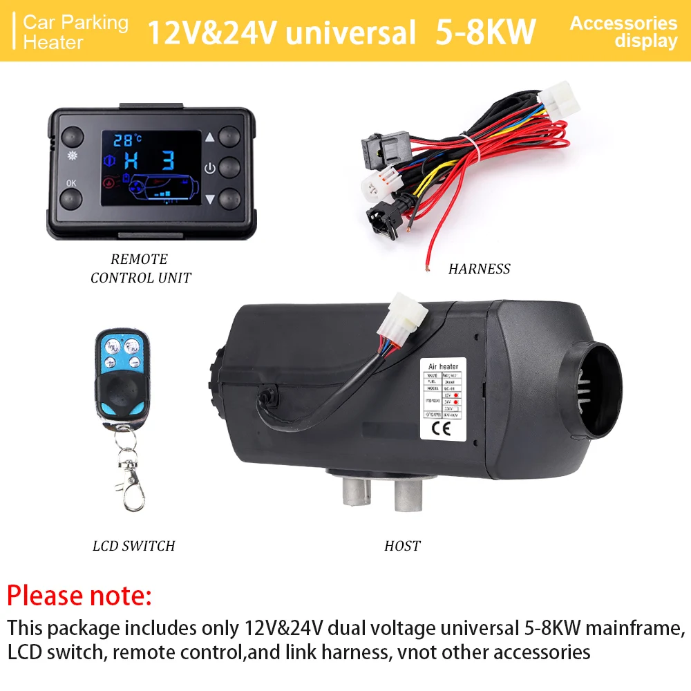 

5-8KW Dual Voltage Car Heater Diesel Trailer Air Diesel Parking Heater 12V&24V Universal Remote Control For Truck Boat Bus RV