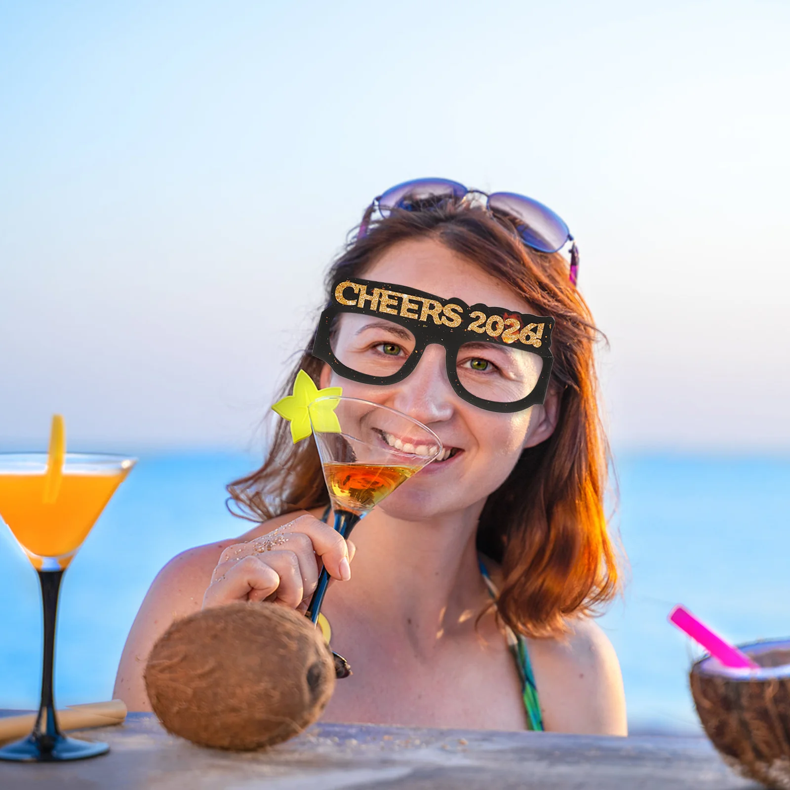 

5Sets New Year 2026 Paper Glitter Eyeglasses Frames Party Photo Props Happy New Year Glasses for Nye Celebration