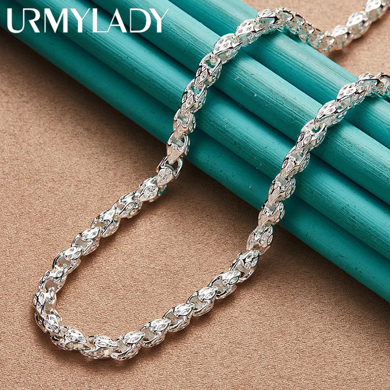 URMYLADY 925 Sterling Silver Bamboo Chain Charm Necklace For Man Women Wedding Party Fashion Jewelry