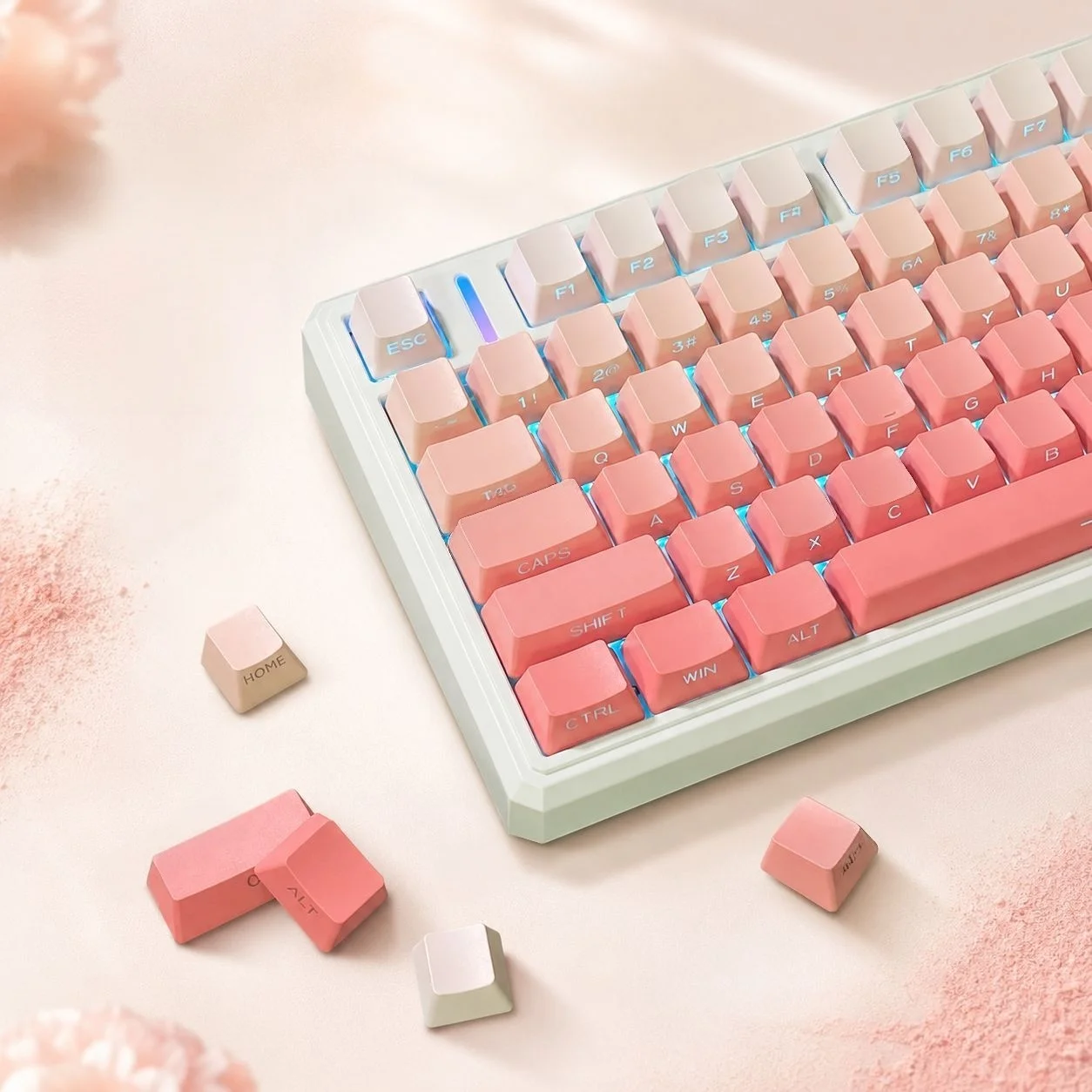 134 Keys Gradient Pink RGB Backlit Side Printed Keycaps Double Shot PBT Keycap Cherry Profile for MX Switches Gamer Keyboard