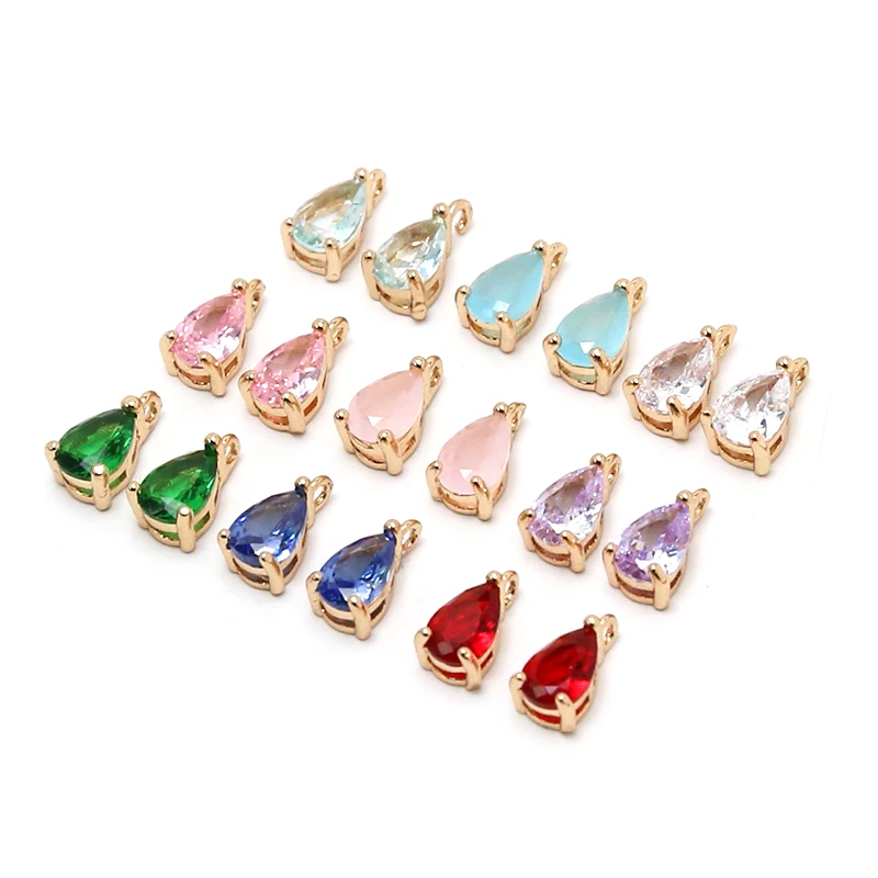 6pcs 5*8mm Vintage Copper gold-plated zircon drop shaped pendant DIY hand jewelry bracelet hair accessories materials