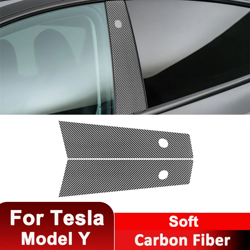 

For Tesla Model Y Carbon Fiber Auto B-Pillar C-Pillar Trim Panel Anti-Dust Strips Decorative Sticker Exterior Accessories