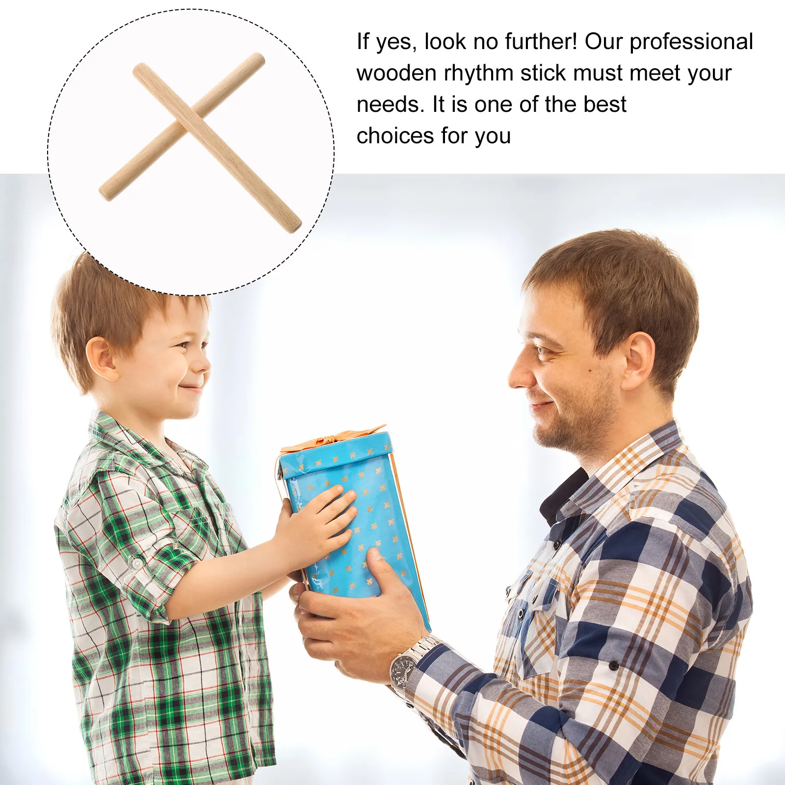 

2Pcs Classical Wood Percussion Sticks Simple Design Safe Edges for School Music Class Kids Learning Rhythm Instrument