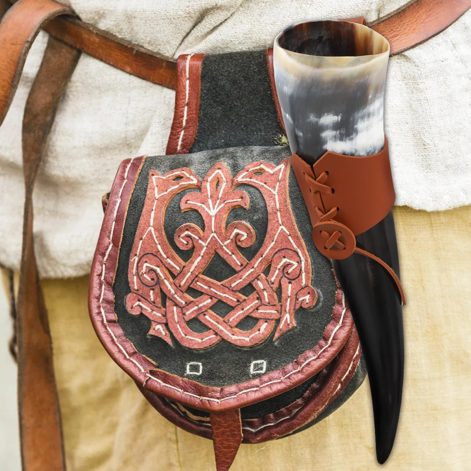 

Rustic Viking Drinking Horn Cup PU Holder Medieval Horn Mug Vintage Viking Wine Mug Rustic Home Decor Medieval Belt Cup