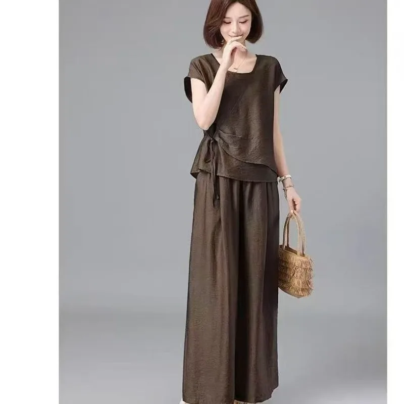 Fashion Suit Women Summer 2026 New High-end Foreign Style A Complete Set of Meat-covering and Thin Wide-leg Pants Two-piece Set