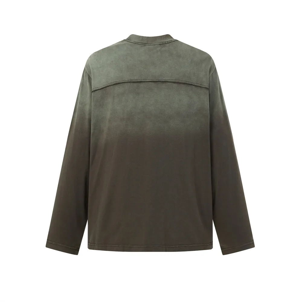 MWJLPWQ Tie-Dye Distressed Long-Sleeve T-Shirt For Men Spring Autumn Ruched Raw Edges Patchwork Deconstructed Tops Chic 20844