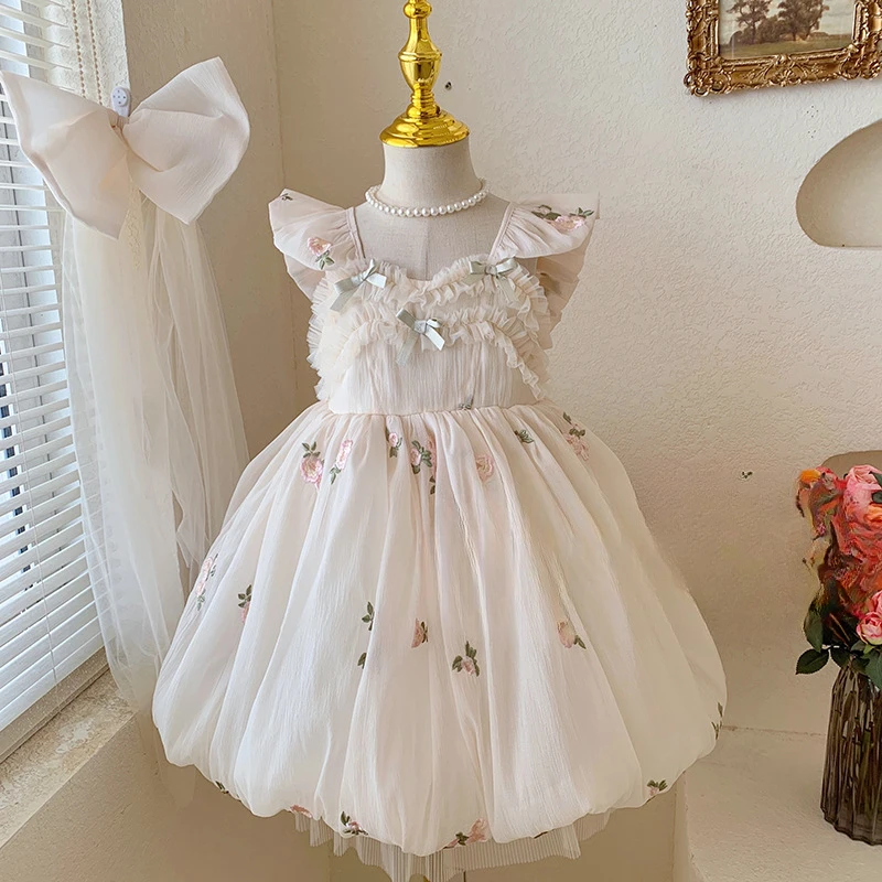 Girls' Summer New Children'S Big Bow Mesh Princess Dress Baby Fairy Spaghetti-Strap Skirt