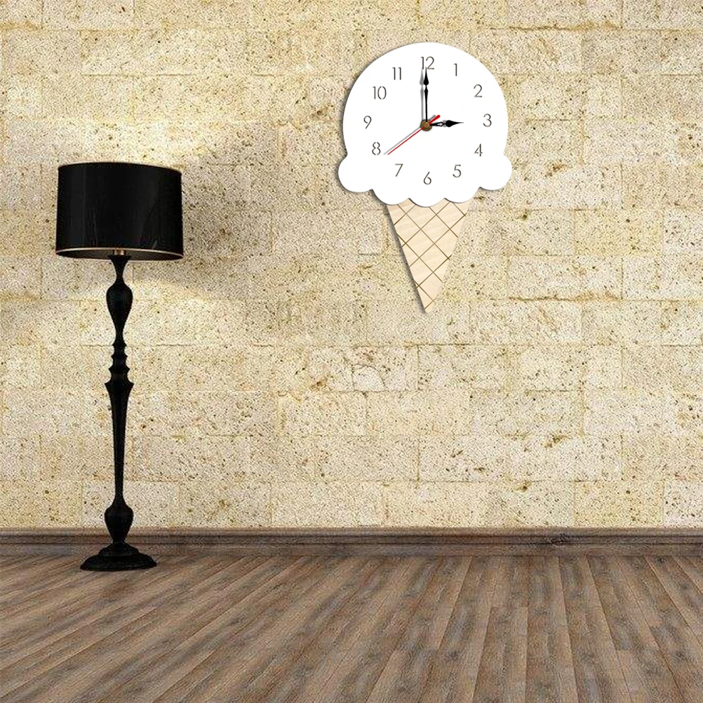 

Cartoon Ice Cream Shaped Wall Acrylic Hanging Creative Simple Bedroom Clock For Home Living Room Office Decor White