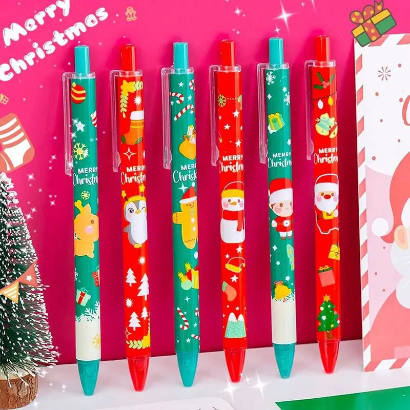 6 Pçs/lote Kawaii Natal Retrátil Caneta Gel 0.5 milímetros de Tinta Preta Dos Bonecos de Neve de Natal Papai Noel Bonito Canetas Escola Dos Artigos de Papelaria Do Presente Do Feriado