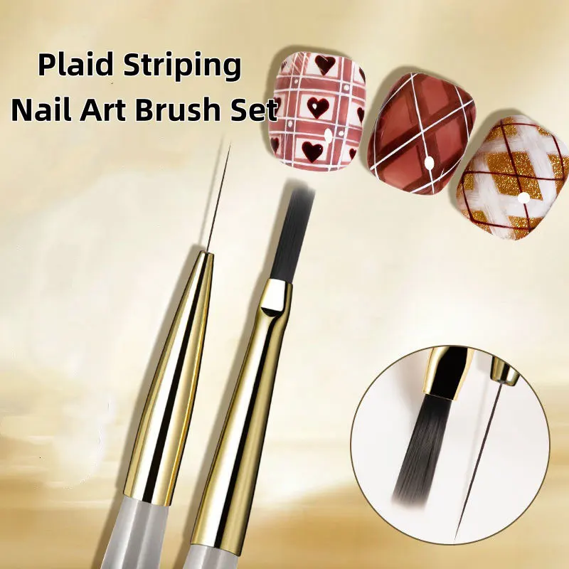 Ensemble de pinceaux pour Nail Art à carreaux français, grilles/lignes tartiates/détoiles minces, stylo de peinture pour dessin, Extension de Gel UV, outils de manucure, bricolage, 1/2 pièces