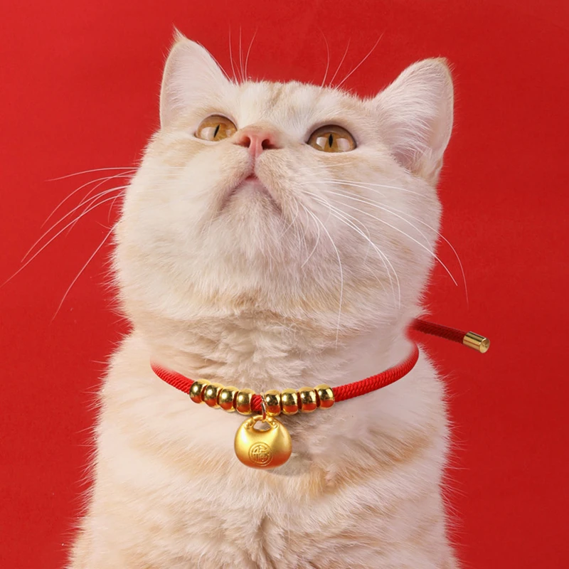 Pet Collar Cat Fashion Longevity Golden Lock Collar Pet New Year Adjustable Necklace Chinese Traditional Lucky Red Rope Collar