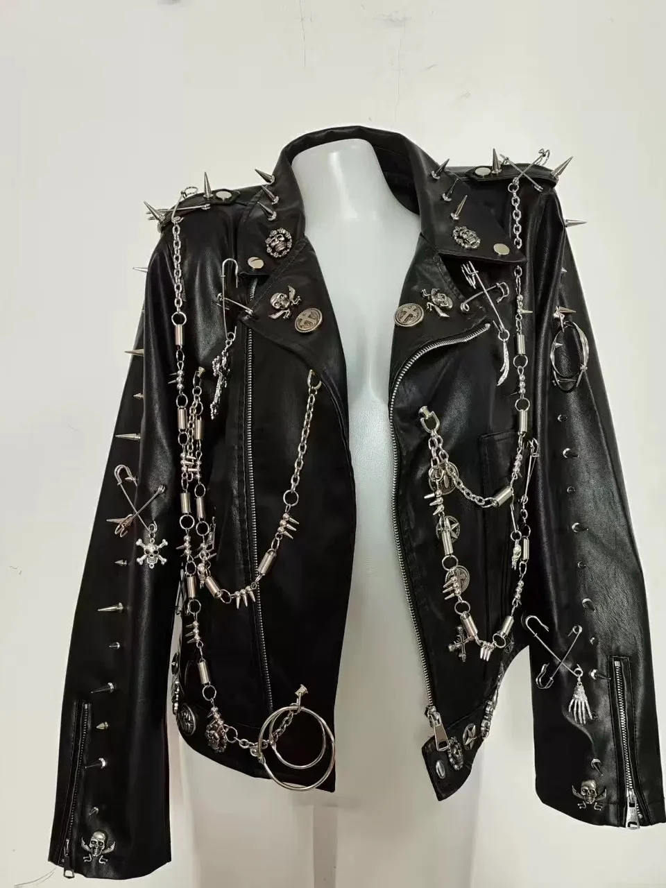 Punk Sle ort PU Pelle Jaet Y2K Spicy Girl Streetwear Moto Rivetto Catena con teschio Capispalla da donna Faion