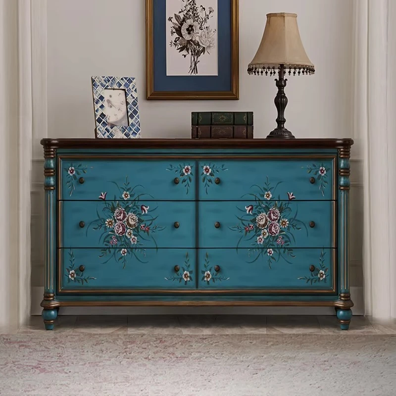 

American 3-drawer entrance channel cabinet, European solid wood storage cabinet, painted bedroom and living room furniture