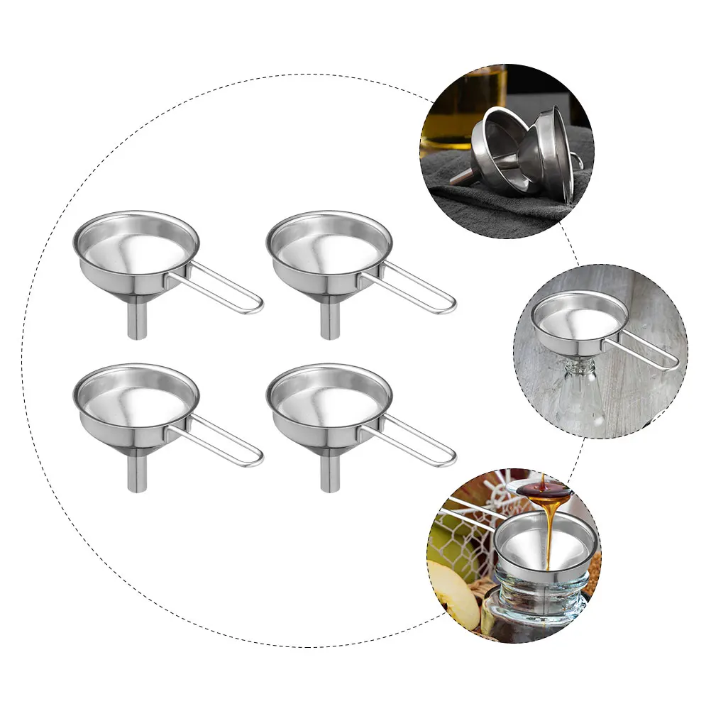 

4 Pcs Thickened Stainless Steel Funnel Pour Small Metal Oil Funnels Kitchen Household