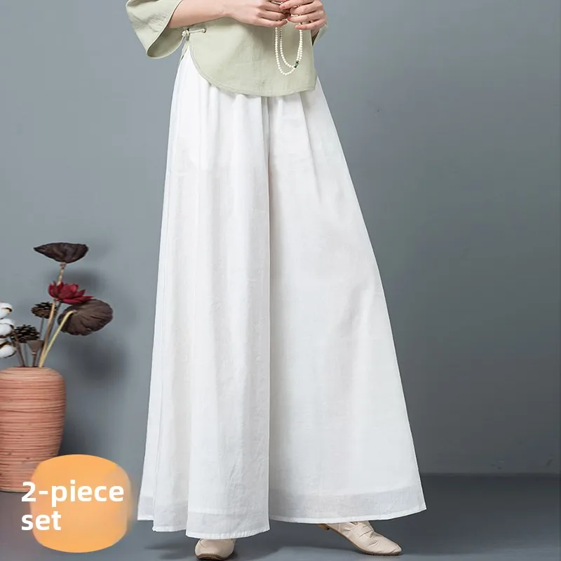 Pantalones de pierna ancha de cintura alta adelgazantes para mujer, ropa holgada para Yoga, baile, ceremonia del té, pantalones cómodos con diseño de moda para primavera y otoño