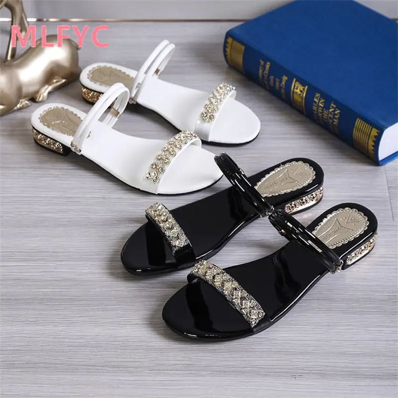 Oversize sandals for women 2023 summer new low heel women fashion sequins two sandals for ladies casual wear slip sandals