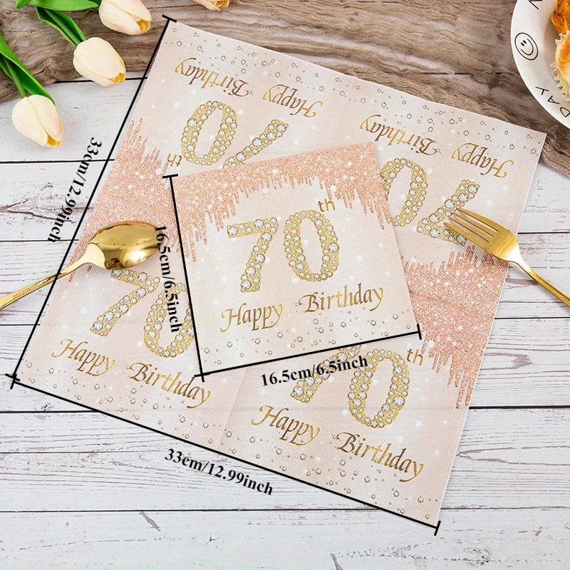 40/20 Stück Roségold Nummer 40. 50. 60. 70. Jahre alt Einweg-Papierservietten für Frauen Alles Gute zum Geburtstag Party Taschentuchdekoration – Detail 3