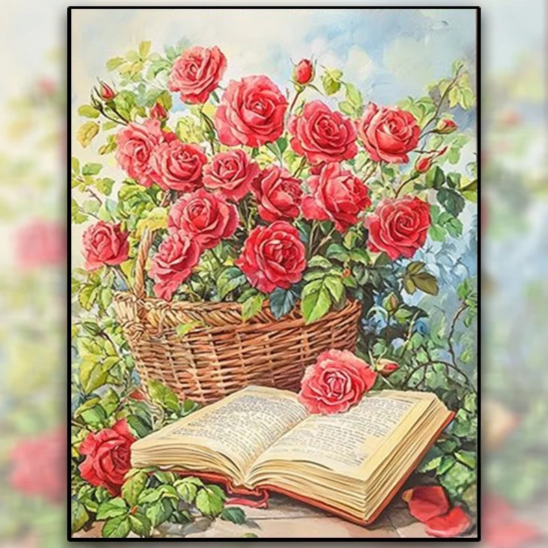 

Современный простой набор для вышивания крестиком «Корзина с розами», алмазная вышивка, нитяная вышивка, маленький комплект, хлопковая ткань для гостиной, художественное изделие