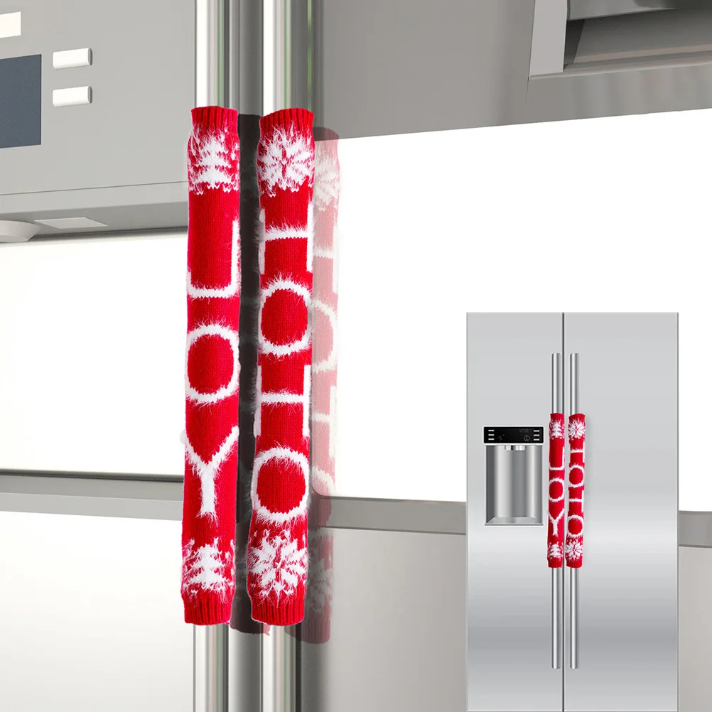 

8Pcs Xmas Fridge Handle Covers Exquisite Decorative Protective Red Knitted Multi-Purpose Christmas Refrigerator Oven Dishwasher