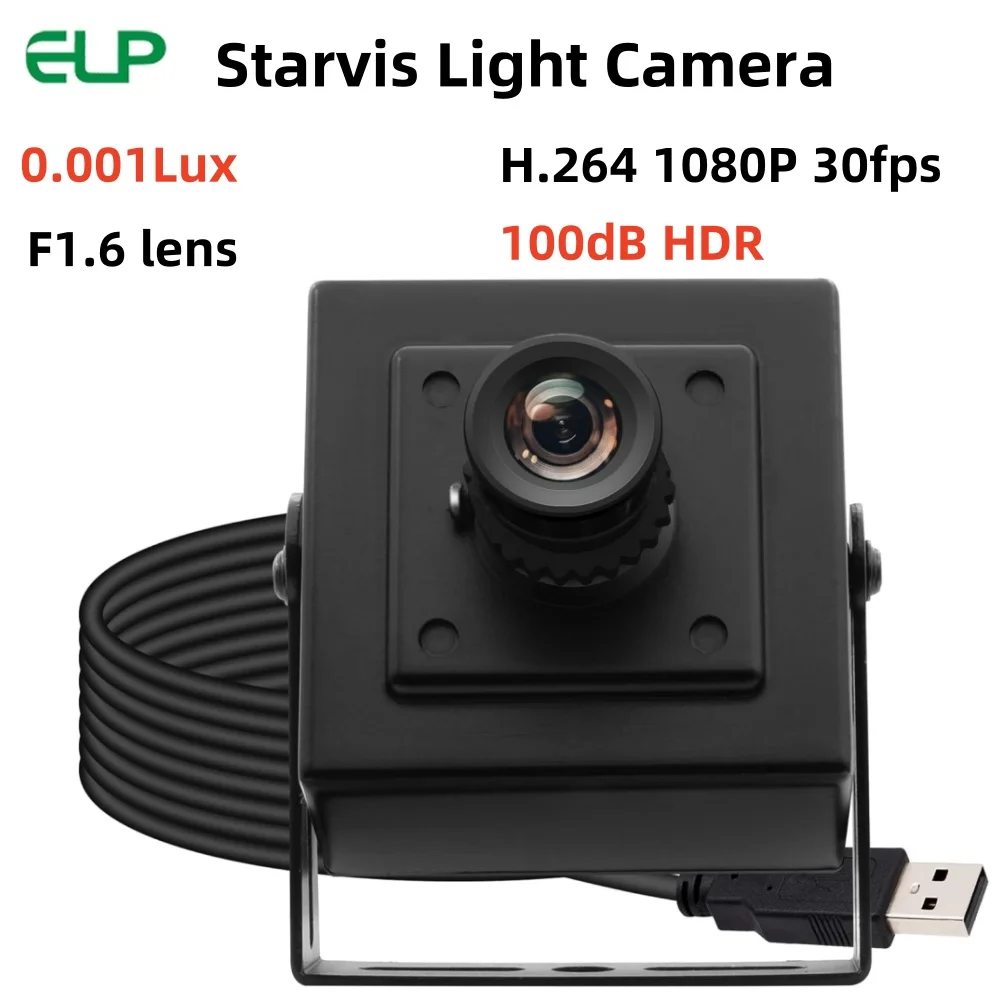 ELP 0.0001Lux Starvis Light USB Camera H.264 1080P 30fps Low Light Webcam with F1.6 Aperture Lens 100db HDR Camera