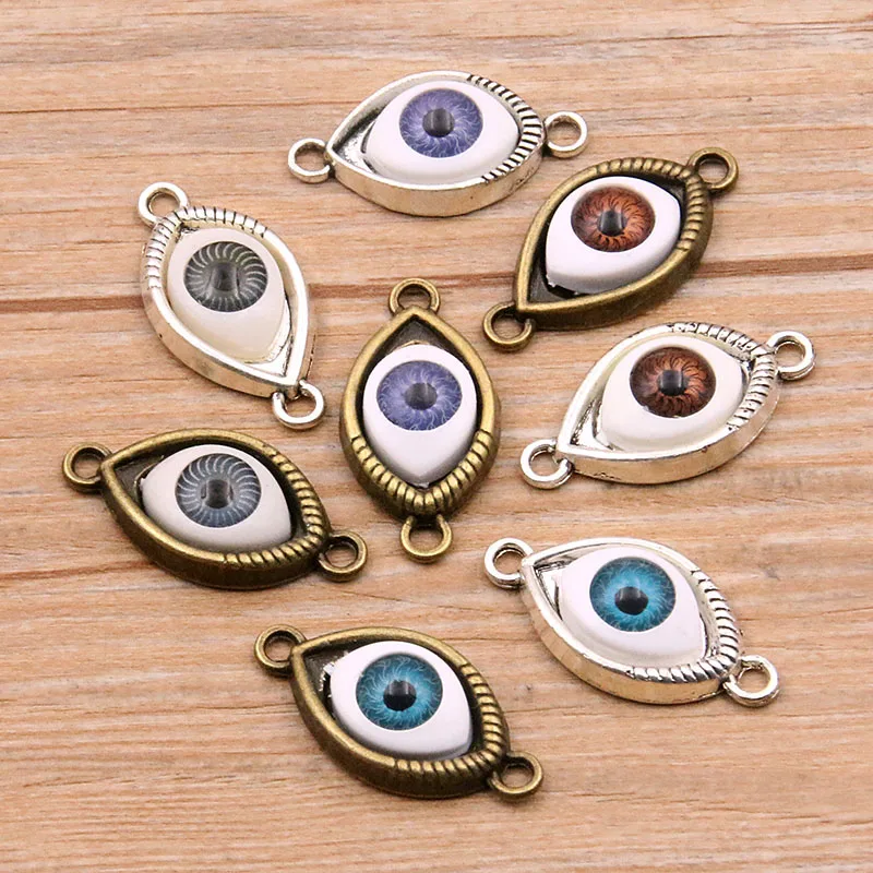 10PCS 2 Color 15*30mm Vintage Double Eyes Zinc Alloy Charms Connector DIY Bracelet Necklace Metal Jewelry Accessories