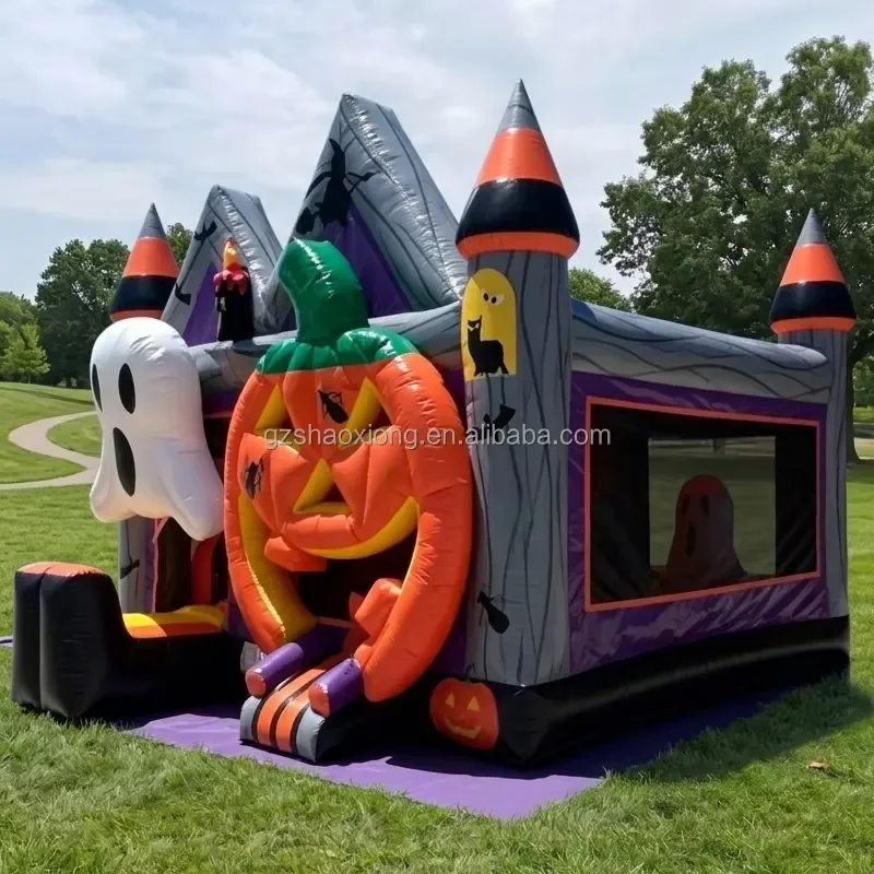 Kids Commercial Outdoor Party Rental Inflatable Halloween Bounce House Pumpkin Farm Jumping Castle Slide Inflatable Bounce