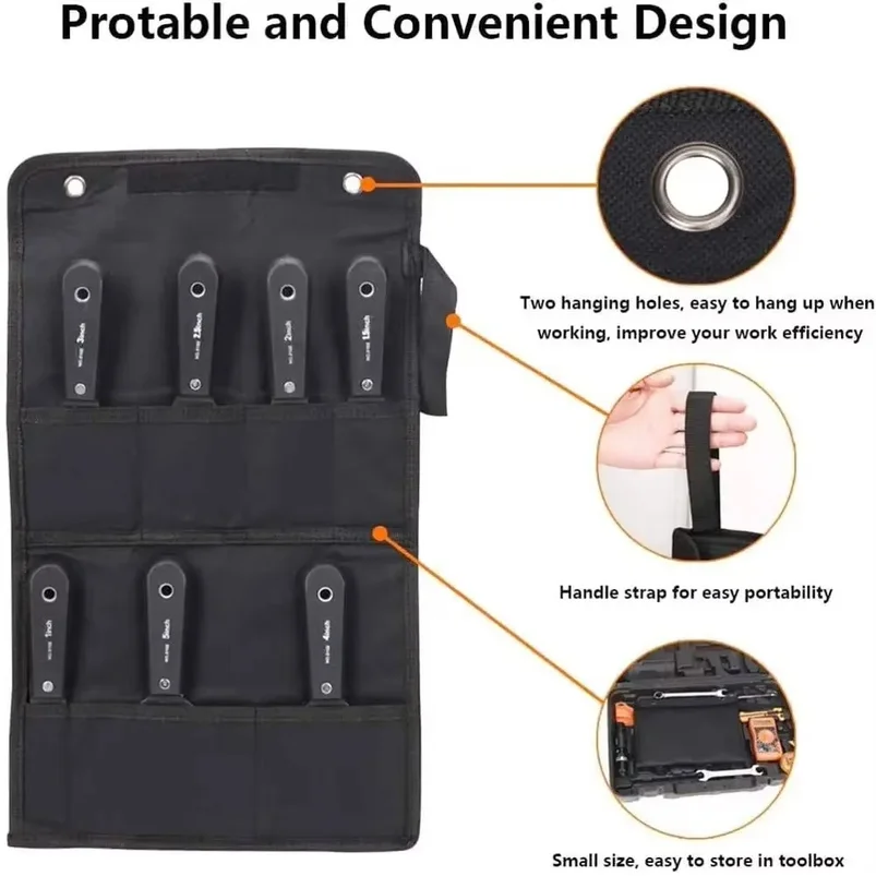 7-Piece Carbon Steel Putty Knife Set with Soft Grip - Flexible Paint Scraper Drywall Tool Kit in 7 Sizes, Includes Canvas Storag