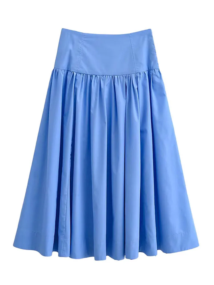 HH Women's Spring Fashion Versatile Elegant Puffy Solid Long Skirt Female Chic High Waist Zipper Casual Temperament A-Line Skirt