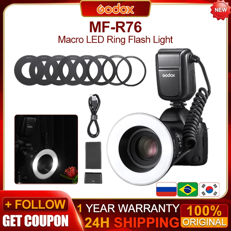 Godox MF-R76 RING76 5000K Macro LED Ring Light Speedlite Flash Light for Sony Canon Nikon Camera 5D 6D 7D 60D 70D 80D D850 A7MIV