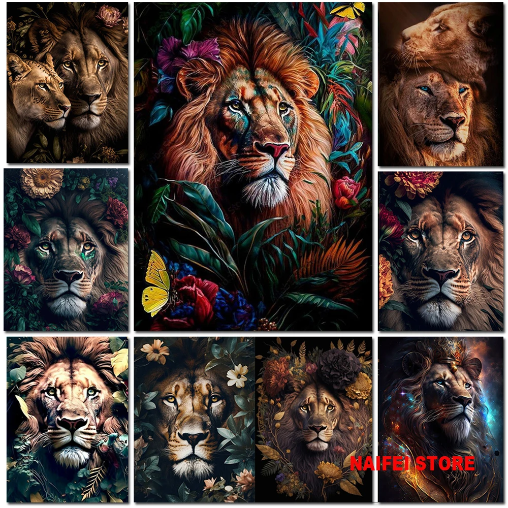 Fantasy Jungle Lion 5D DIY Diamond Painting Animals Cross Stitch Kit Full Drill Embroidery Mosaic Art Picture of Rhinestones