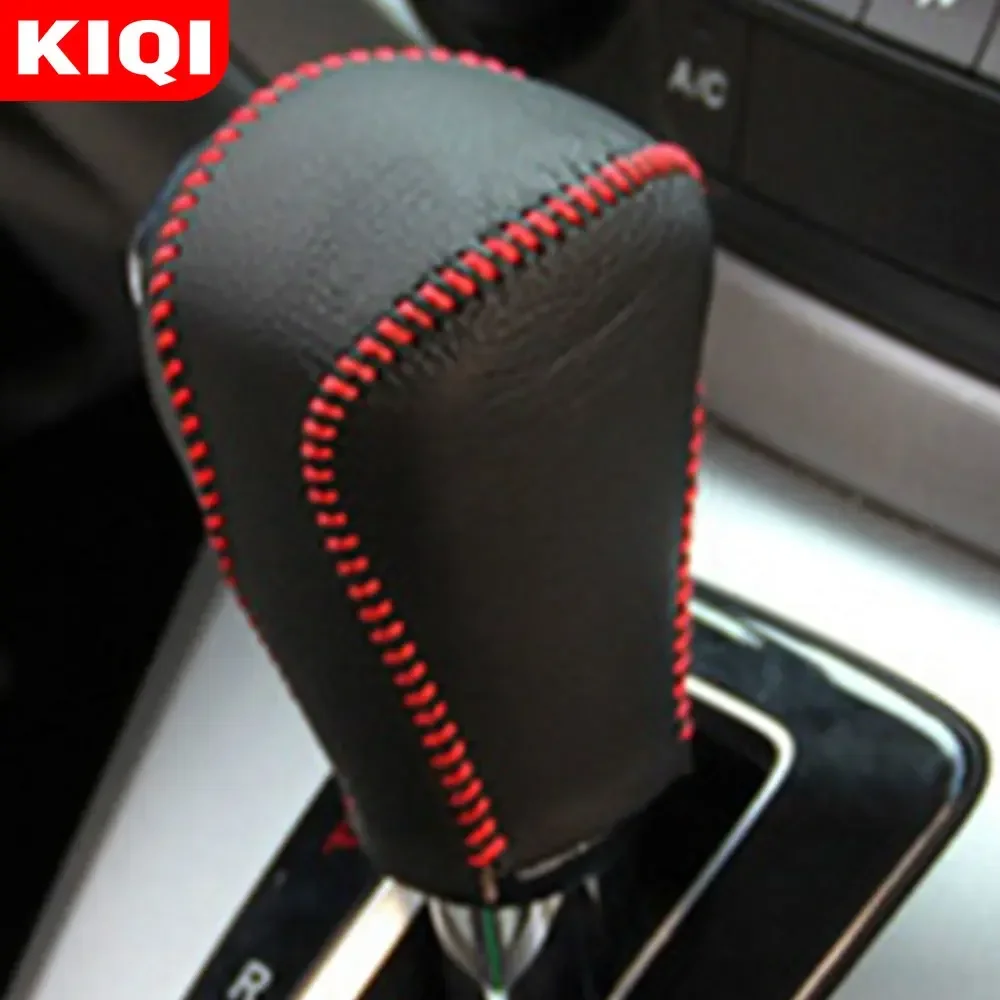 KIQI AT Leather Gear Shift Knob Protection Collars for Honda CRV CR-V 2007 - 2014 LHD Gear Head Knob Covers Protector