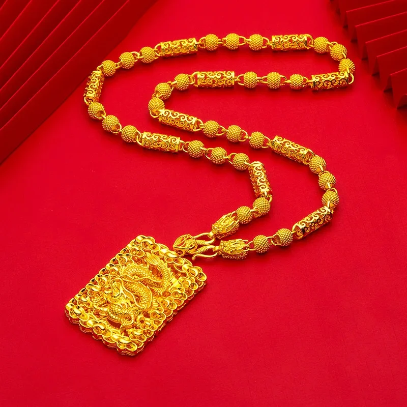 

Luxury 24K 9999 Pure Gold real gold Faucet Necklace Guanyin Buddha Pendant Dragon Brand Aggressive Men's Hollow Necklace