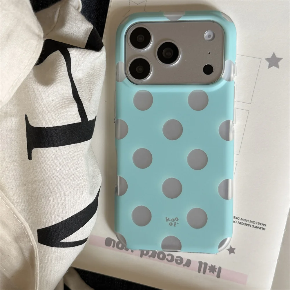 Mint Green White Polka Dot Phone Case For iPhone 15 16 17 Pro Max Simple Dot Pattern Matte Shockproof Phone Cover