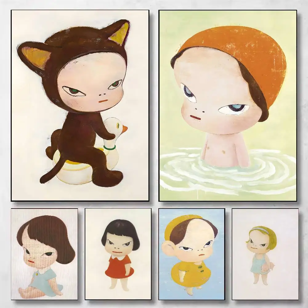 Yoshimoto Nara Poster Selbstklebende Wandkunst Dekorationen Raumdekoration HD Rahmenlos