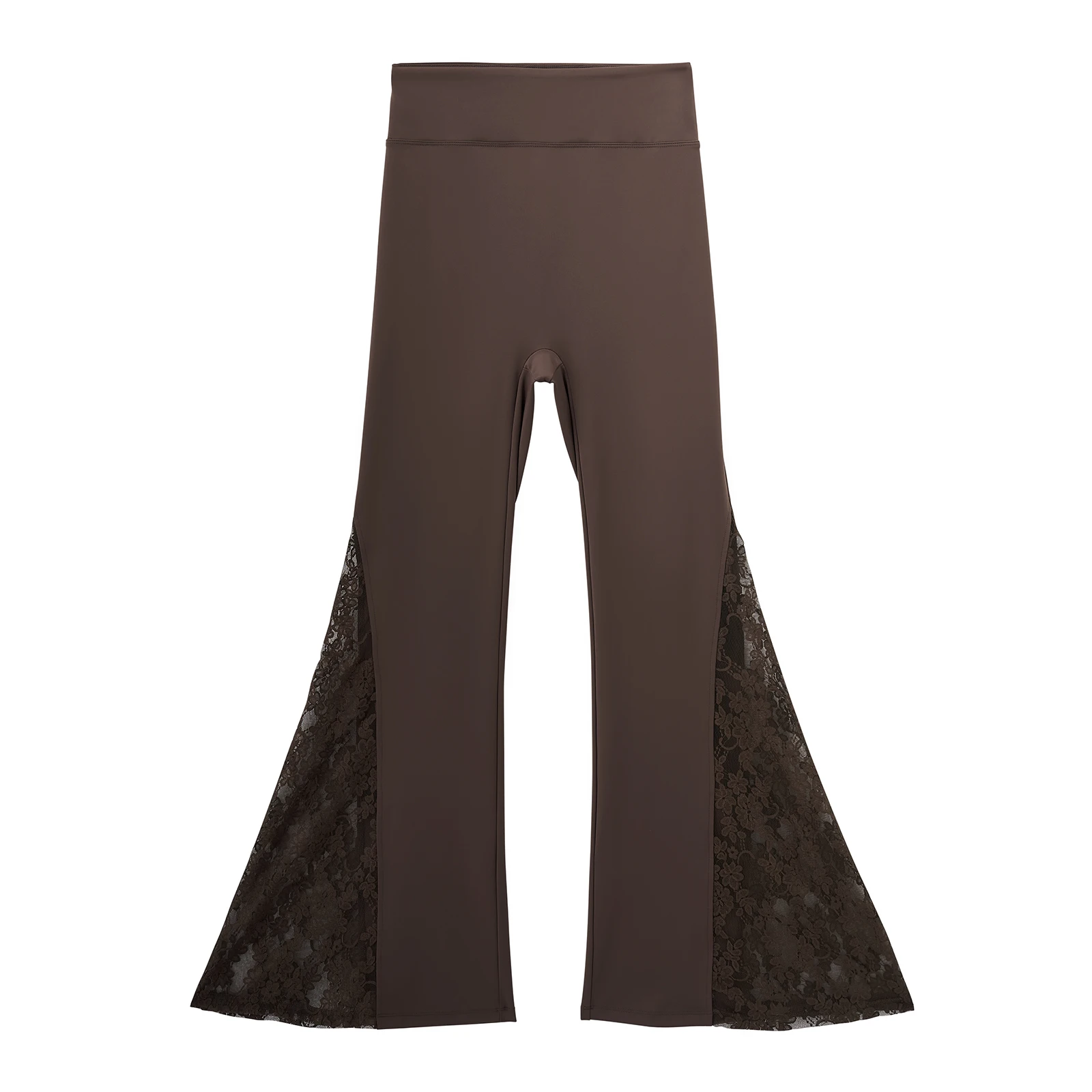 Women Punk Sexy See Through Lace Patchwork Flare Pants Streetwear High Waist Wid Leg Vintage Trousers Y2k Pants Female