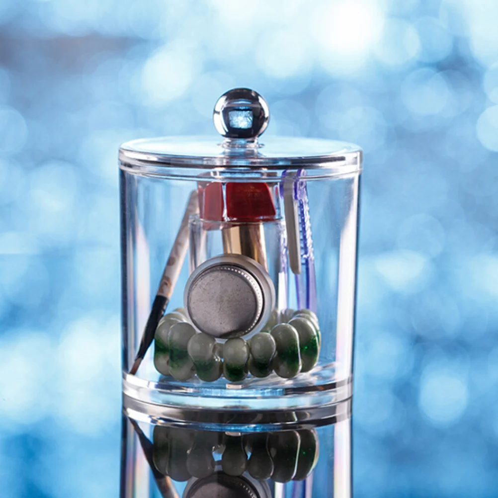 

Organizer Box Transparent Acrylic Round Jar Cotton Pads Container For Cotton Balls Swabs Pads Dustproof Storage Holder