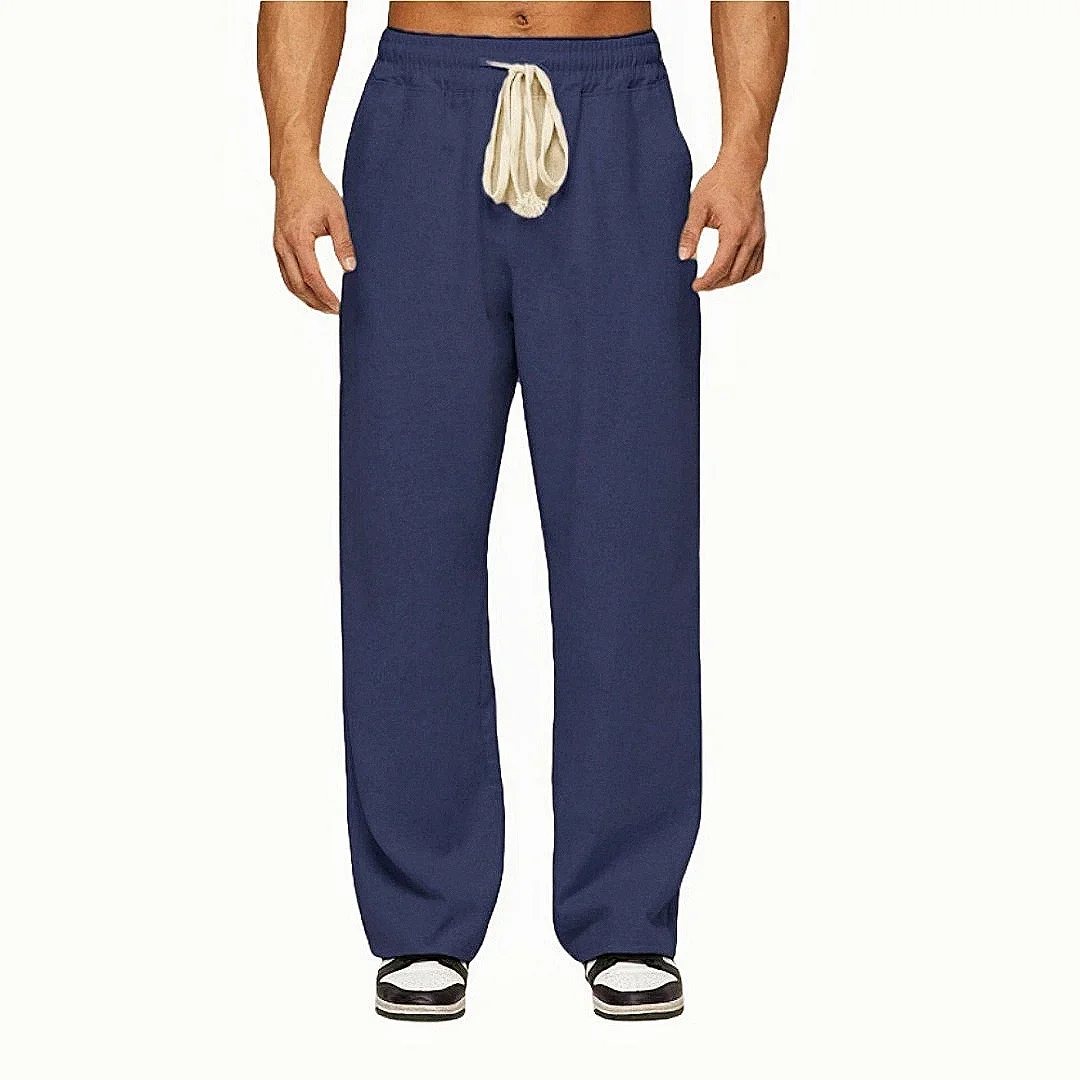 Men's 2025 Casual Cotton Linen Trousers High-End Comfortable Elastic Waist Street Sports Loose Straight-Leg Trousers