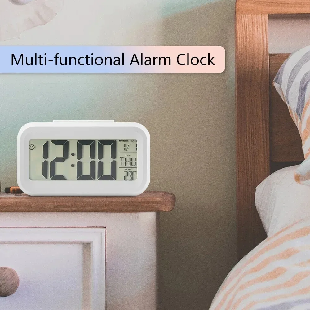 LCD Display Digital Alarm Clock Temperature Display Calendar Smart Digital Alarm Clock Led Light Battery Operated