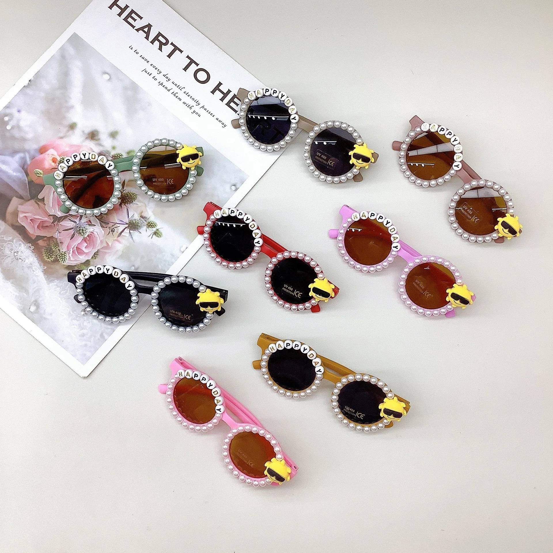 

New Children's With Simple Style DIY Pearl Sunglasses For Boys Girls Sunscreen And UV Protection Glasses