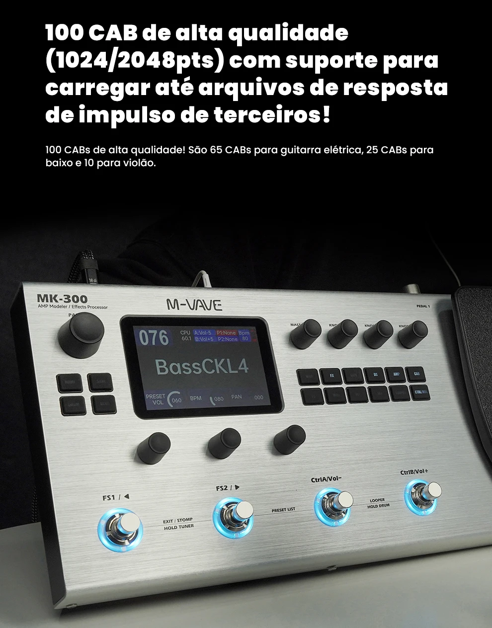 جيتار كهربائي M-VAVE MK300 مع دواسات تأثيرات متعددة، محاكي مكبر صوت عصبي، دورة 300 ثانية، عمر بطارية 128AMP/360FX/10H