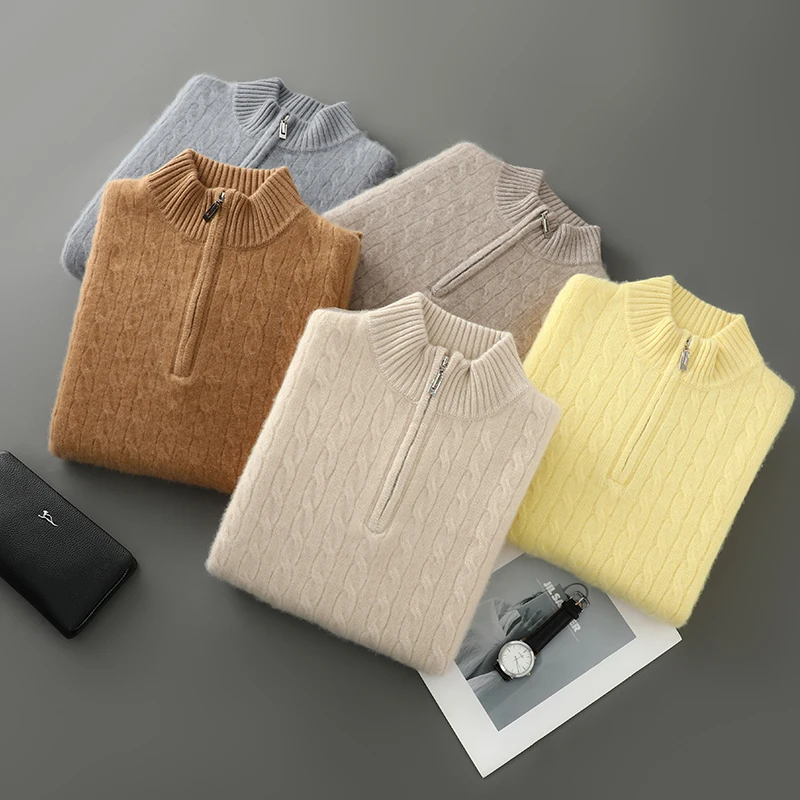 

Запуск нового продукта: мужской толстый вязаный свитер с высоким воротником из 100% мериносовой шерсти, мужской пуловер с воротником-стойкой, повседневные свободные топы